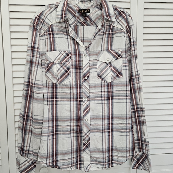 Men's Collared Long Sleeve Embroidered Pearl Snap Shirt Size Medium - Picture 9 of 10